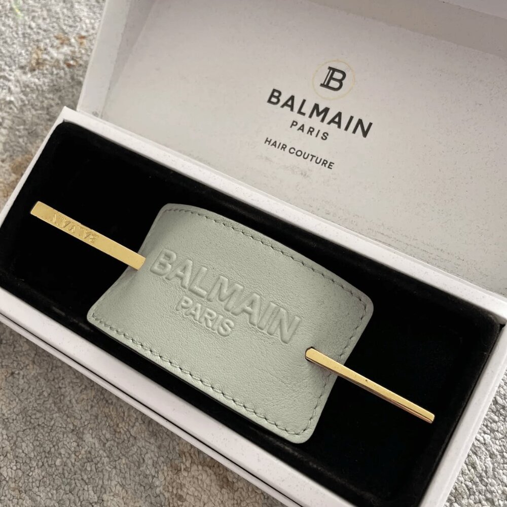 Authentic Balmain Hair Barrette Mint Leather hair accessories for women